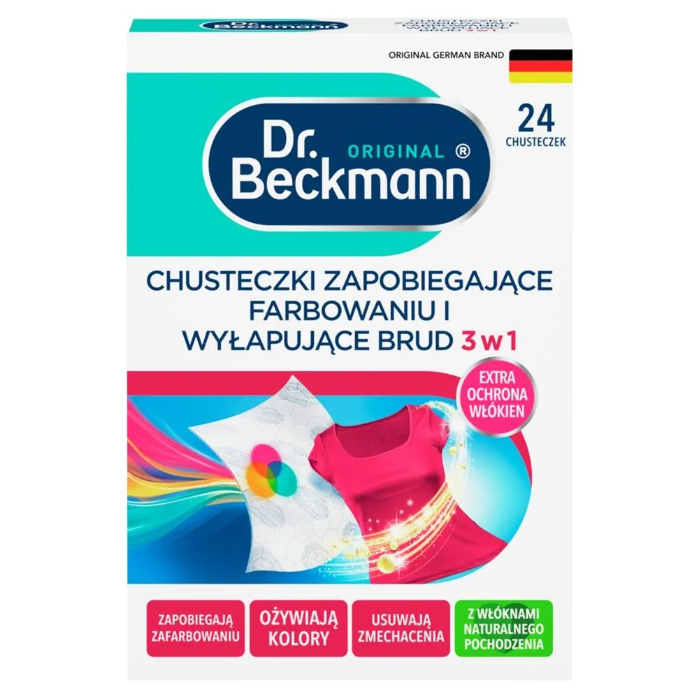 Dr. Beckmann Chusteczki zapobiegające farbowaniu i wyłapujące brud 3 w 1 24 sztuki