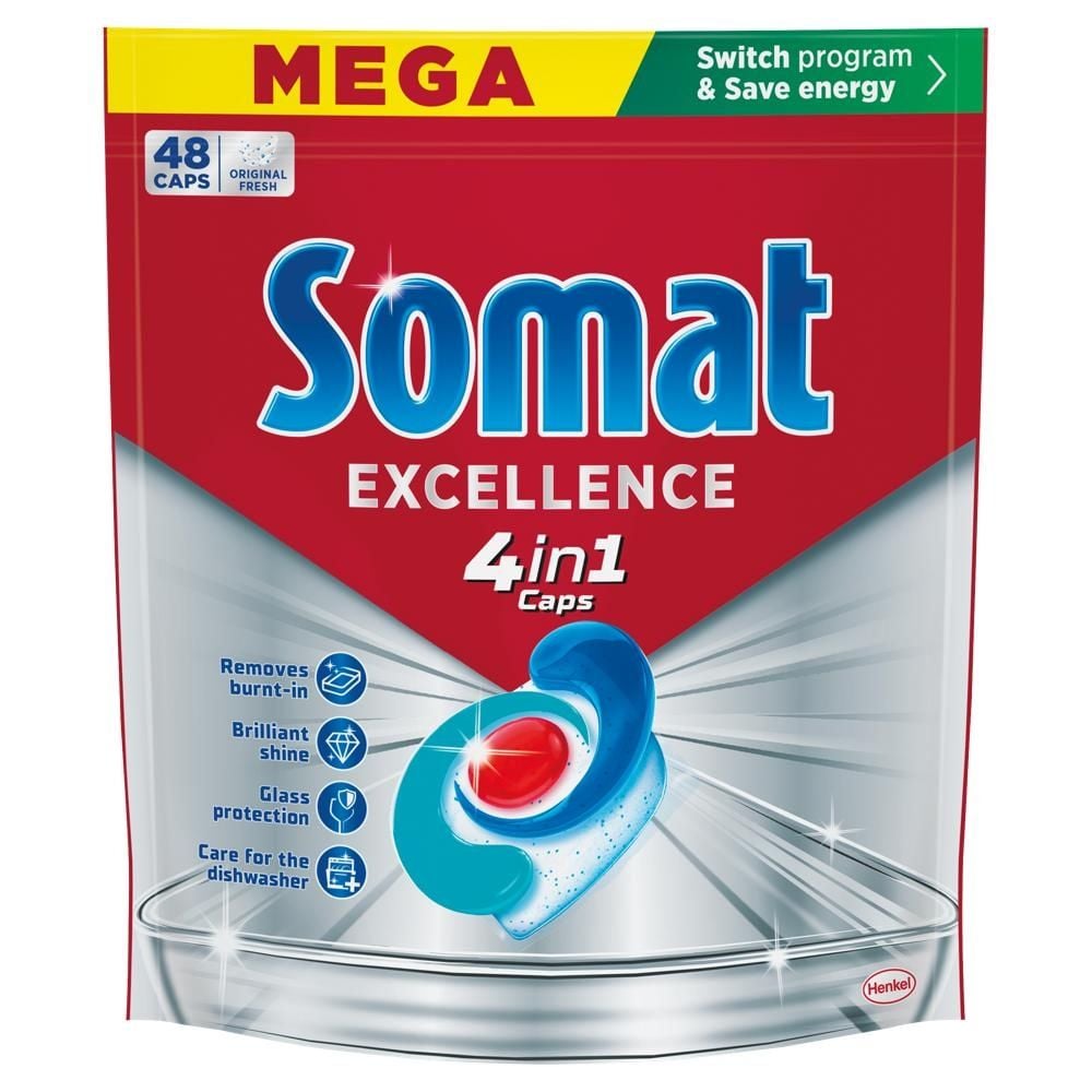 Somat Excellence 4 w 1 Caps Kapsułki do mycia naczyń w zmywarkach 912 g (48 sztuk)