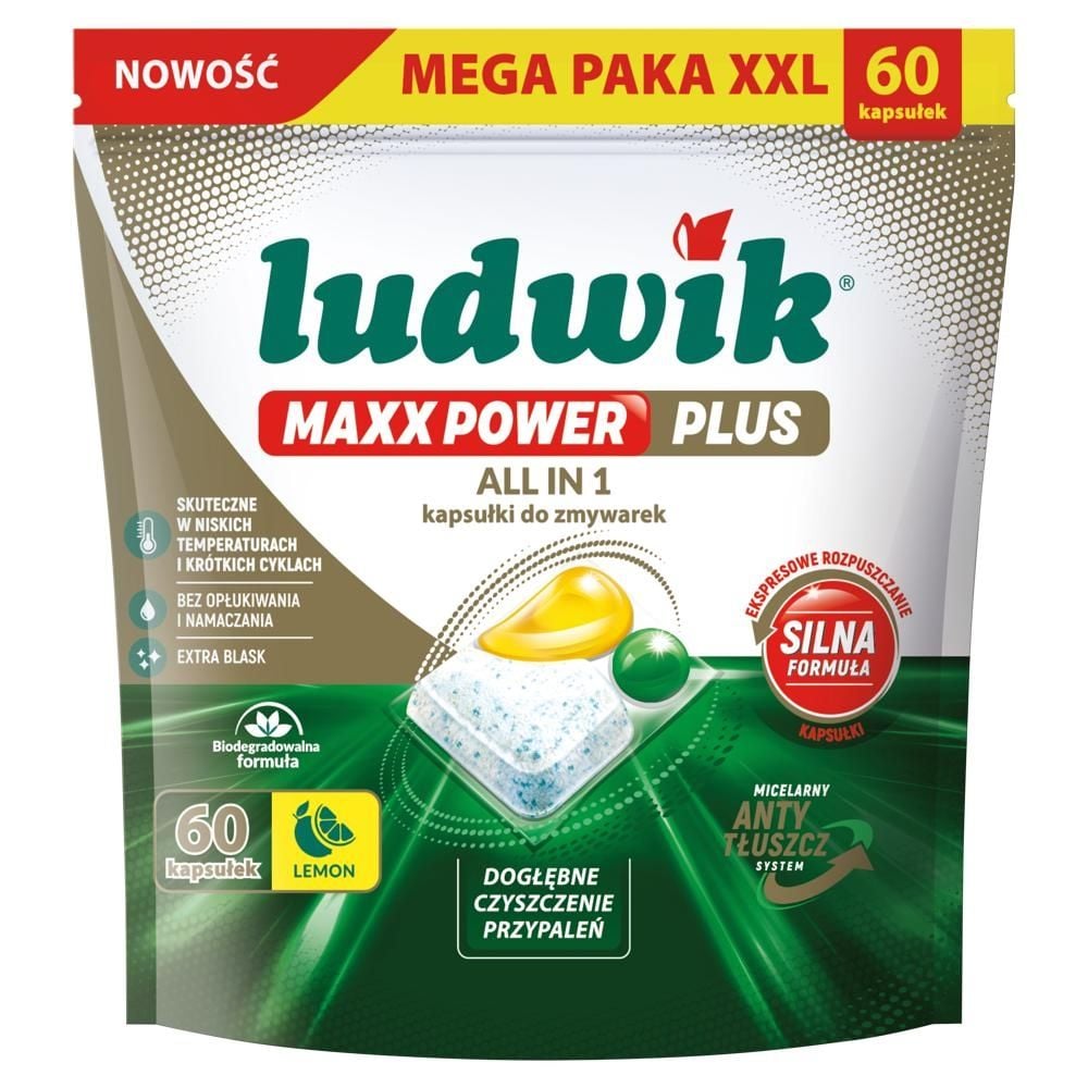 Ludwik Maxx Power Plus All in 1 Lemon Kapsułki do zmywarek 960 g (60 sztuk)