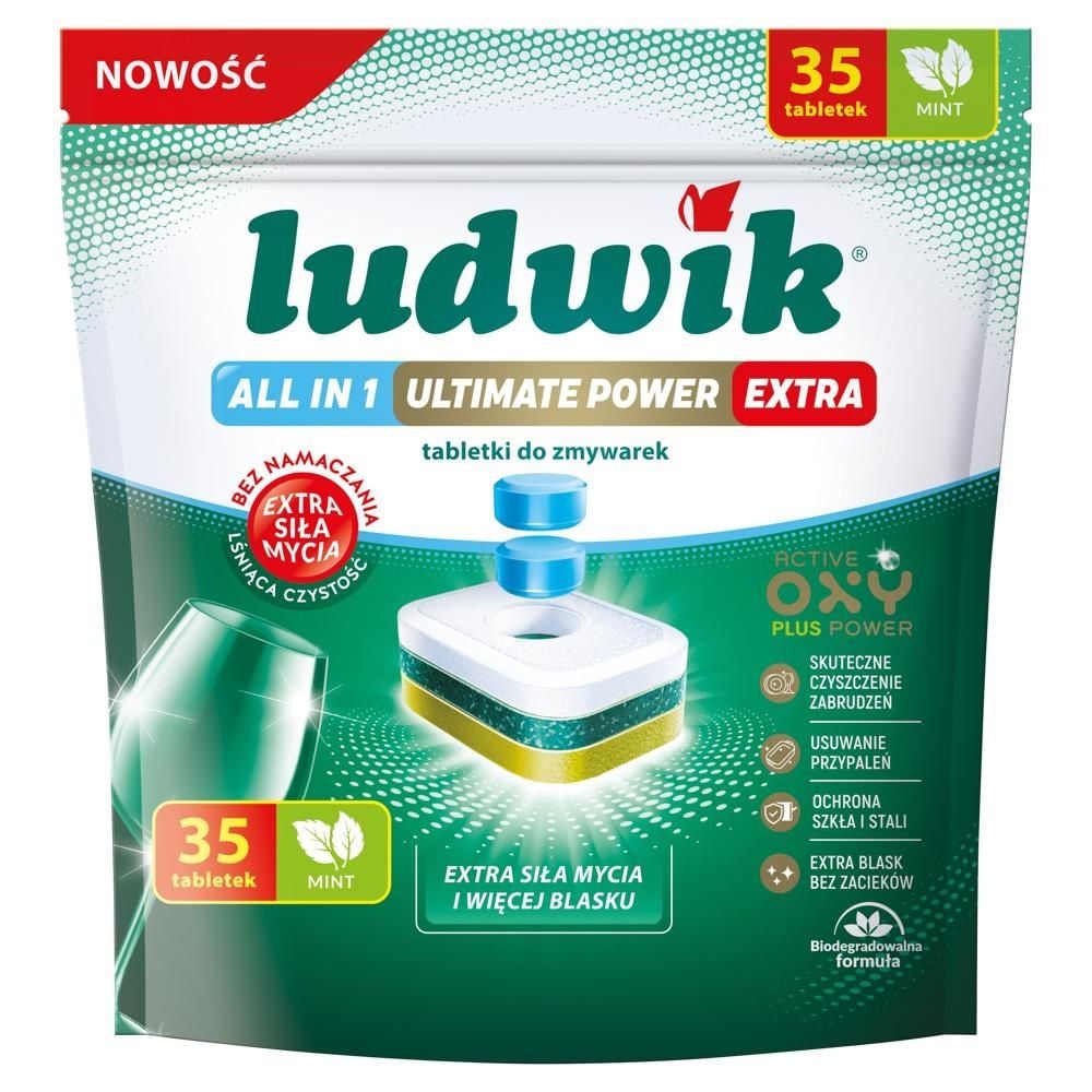 Ludwik All in 1 Ultimate Power Extra Mint Tabletki do zmywarek 630 g (35 sztuk)
