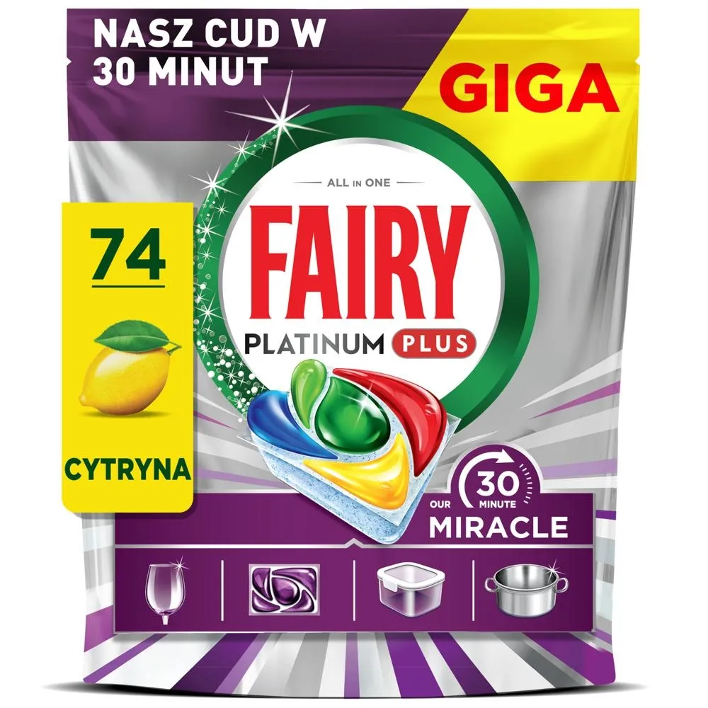 Fairy Our 30 Minute Miracle Platinum Plus Tabletki Do Zmywarki, 74 X