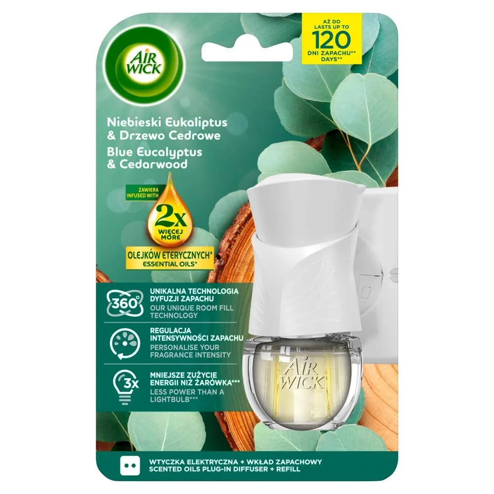 Air Wick Wtyczka elektryczna i wkład zapachowy niebieski eukaliptus & drzewo cedrowe 19 ml