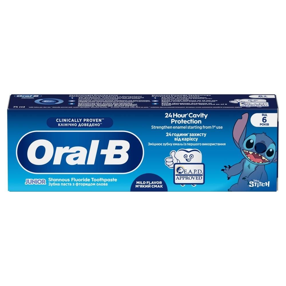 Oral-B Junior 6+ Lat, Stitch Pasta Do Zębów, Łagodny Smak, z Fluorkiem Cyny, 75 ml