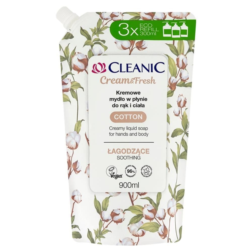 Cleanic Cream&Fresh Cotton Kremowe mydło w płynie do rąk i ciała 900 ml