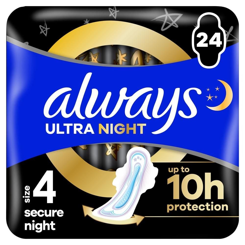Always Podpaski Ultra Secure Night (rozmiar 4) Podpaski ze skrzydełkami, x 24]