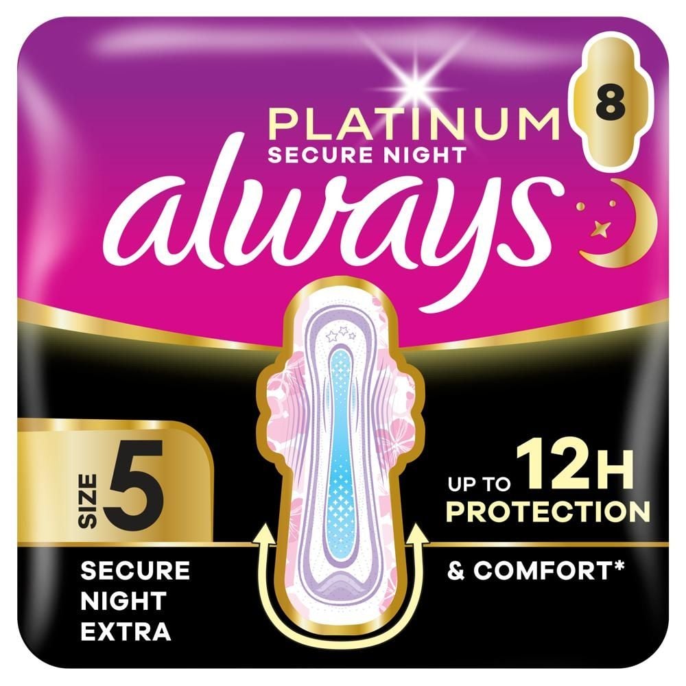 Always Platinum Podpaski Secure Night Extra (Rozmiar 5) 8 Sztuk