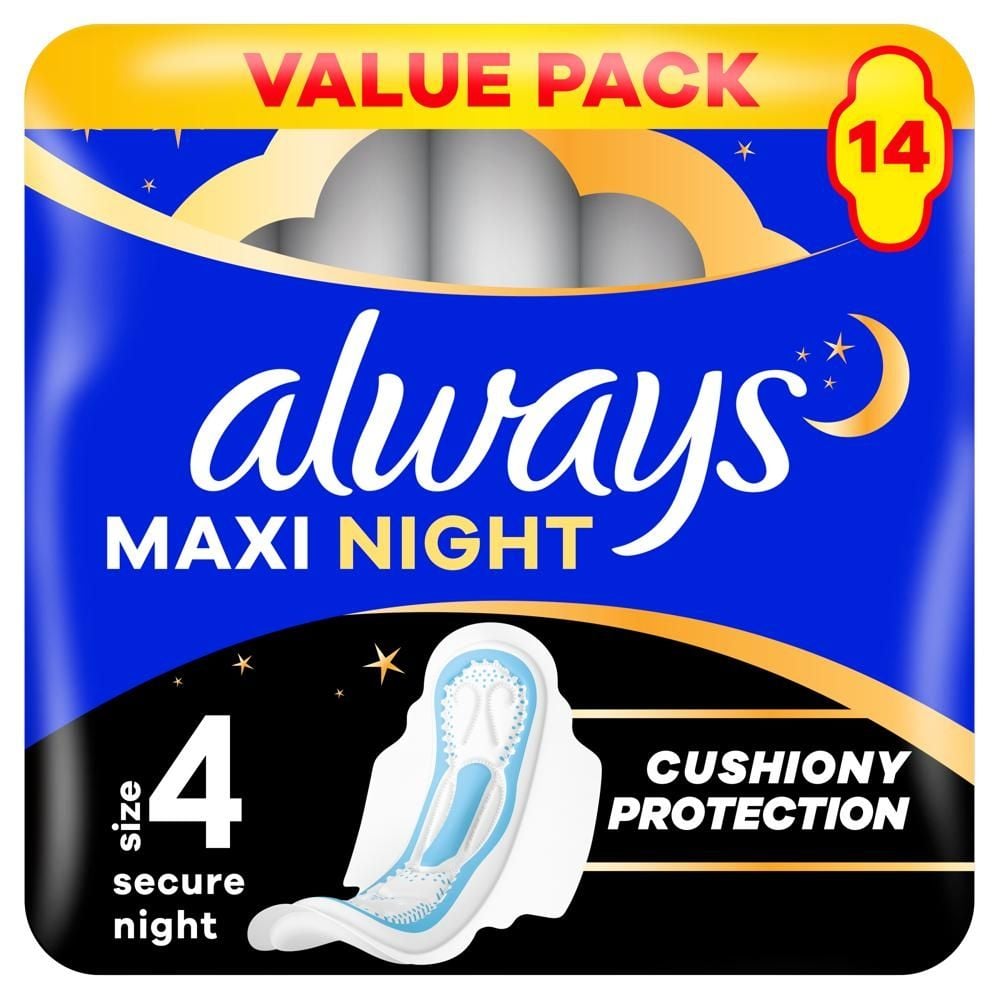 Always Maxi Podpaski Ze Skrzydełkami Secure Night (Rozmiar 4) 14 Podpaski