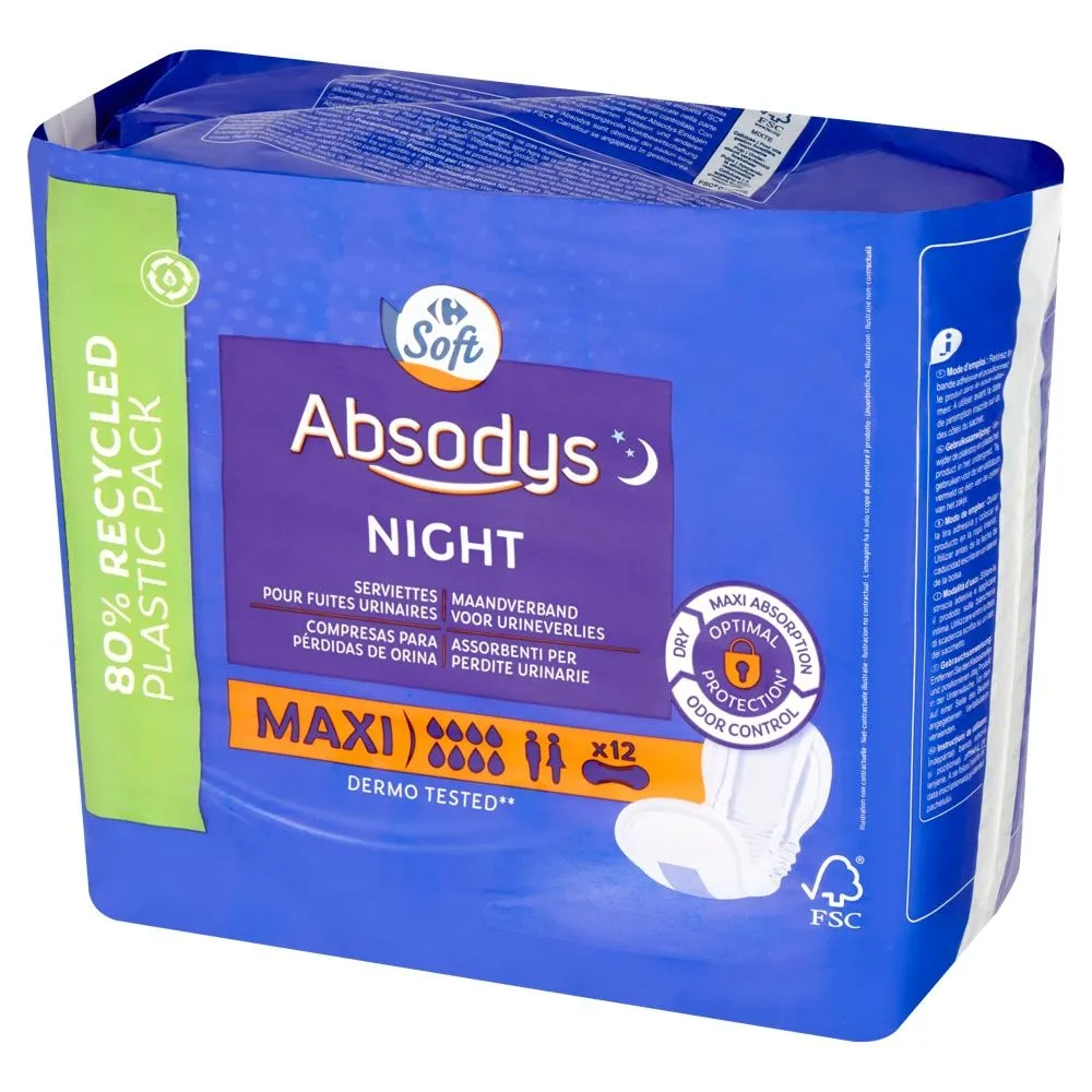 Carrefour Soft Absodys Night Podpaski na nietrzymanie moczu 12 sztuk