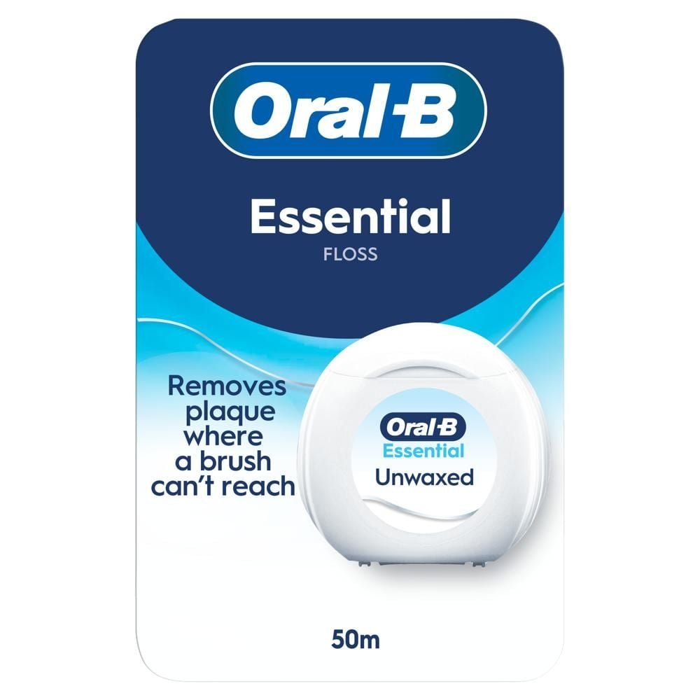 Oral-B Essential Floss – Niewoskowana Nić Dentystyczna do Ciasnych Przestrzeni – Bezsmakowa – 50 m