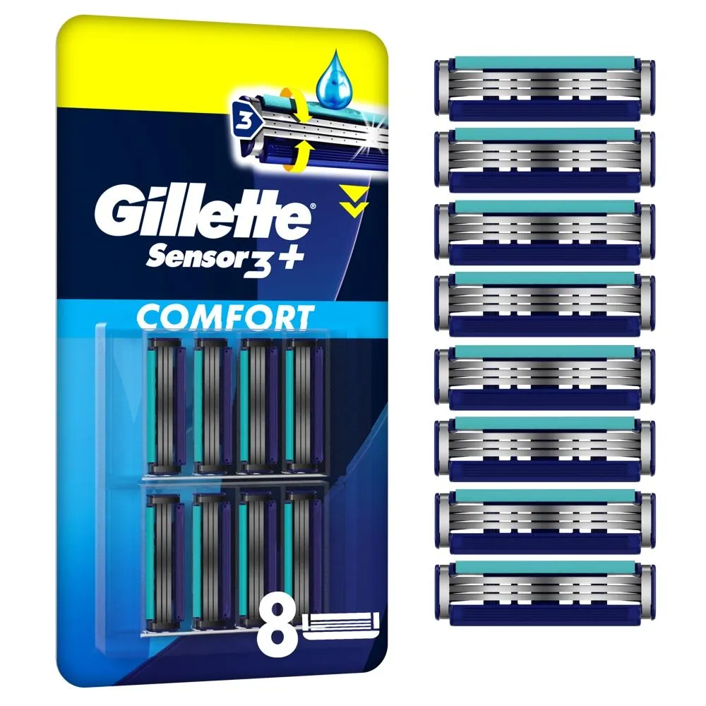 Gillette Sensor 3+Comfort Ostrza wymienne do maszynki do golenia, 8 wkładów z 3 ostrzami