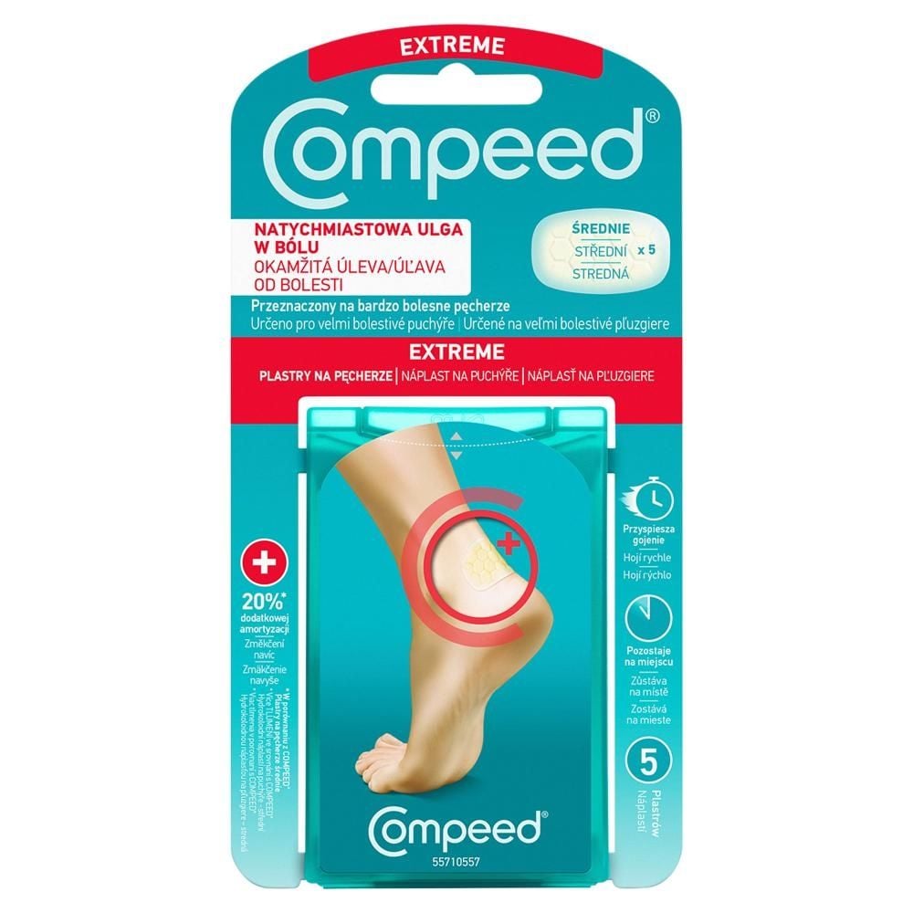 Compeed Extreme Wyrób medyczny plastry na pęcherze na piętach dla aktywnych średnie 5 sztuk