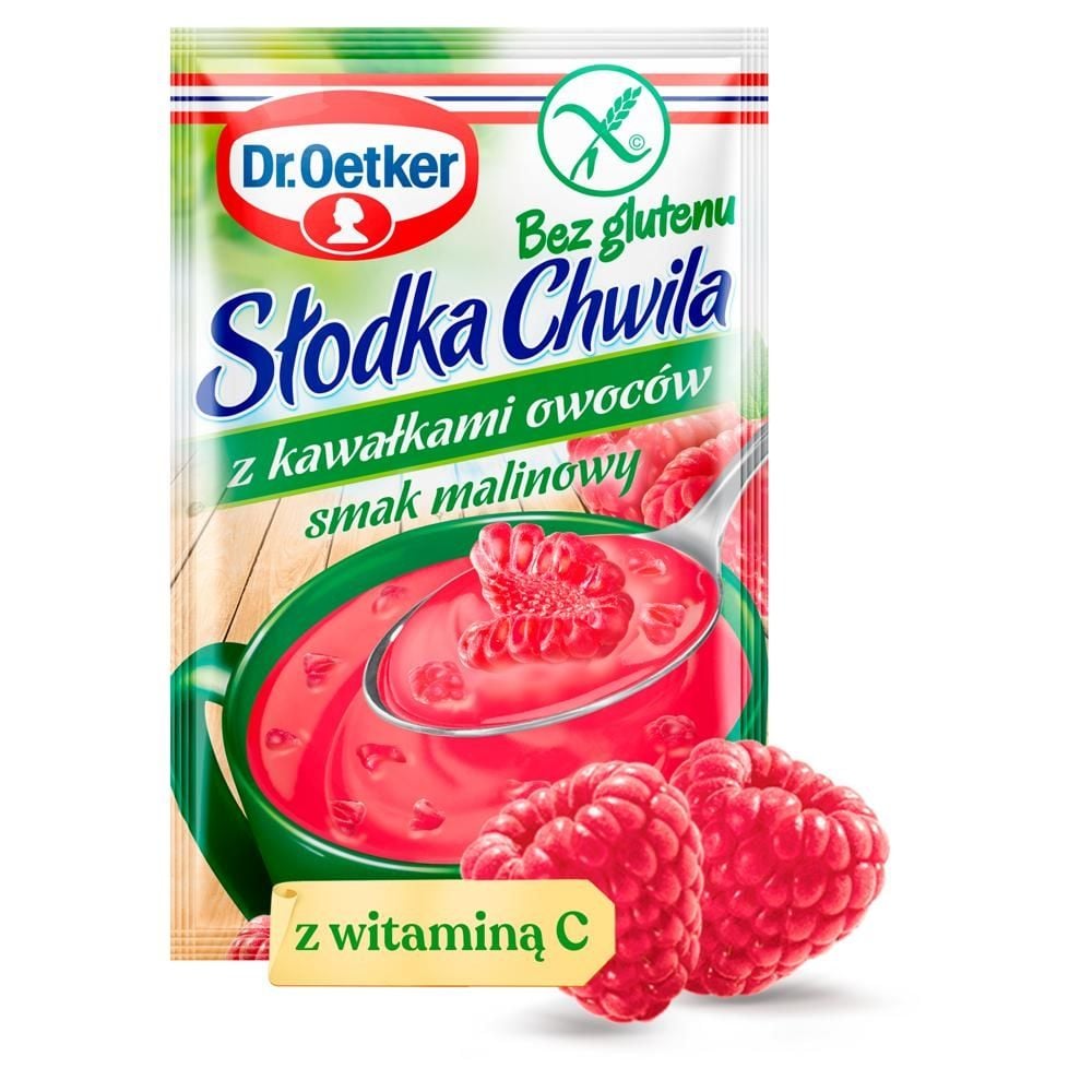 Dr. Oetker Słodka Chwila Kisiel z kawałkami owoców bez glutenu smak malinowy 31,5 g