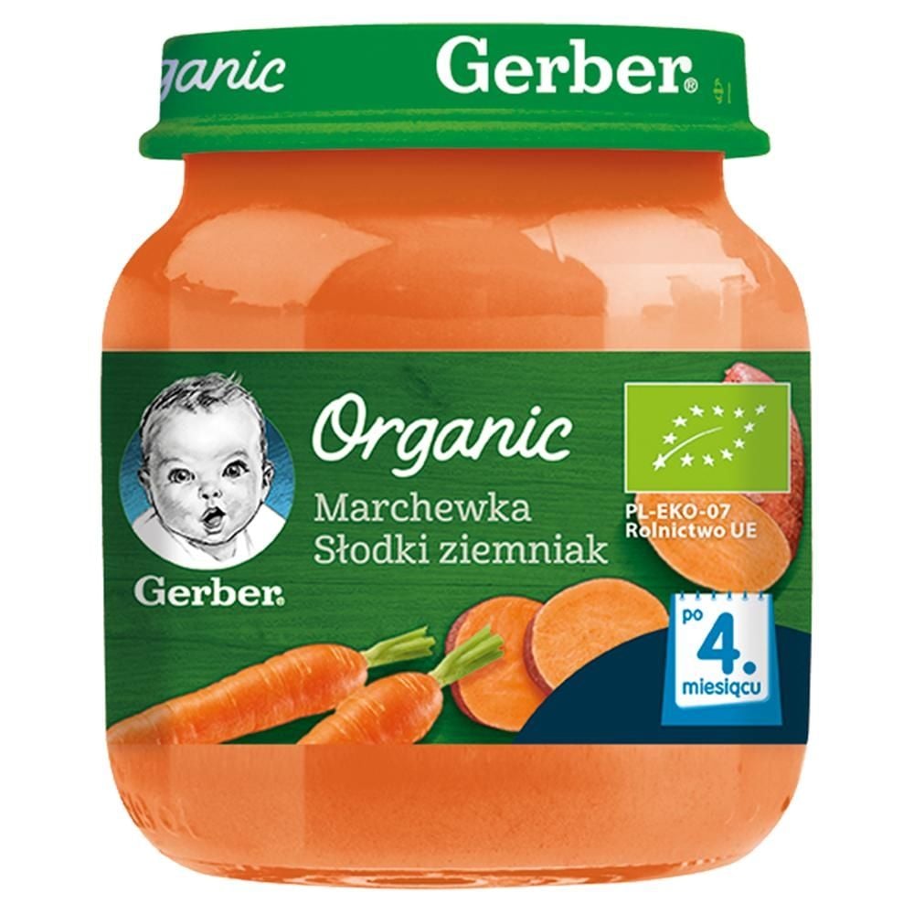 Gerber Organic Marchewka słodki ziemniak dla niemowląt po 4. miesiącu 125 g