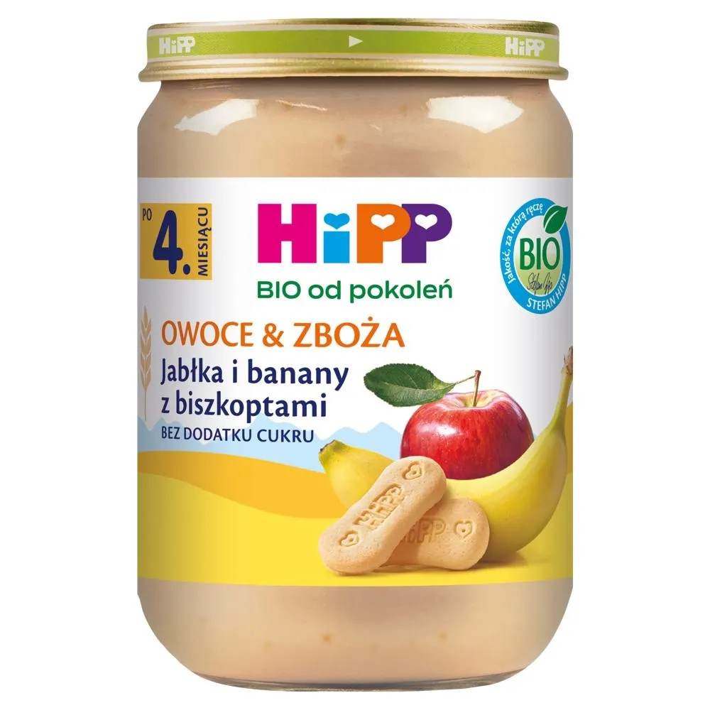 HiPP BIO Owoce & Zboża Jabłka i banany z biszkoptami po 4. miesiącu 190 g