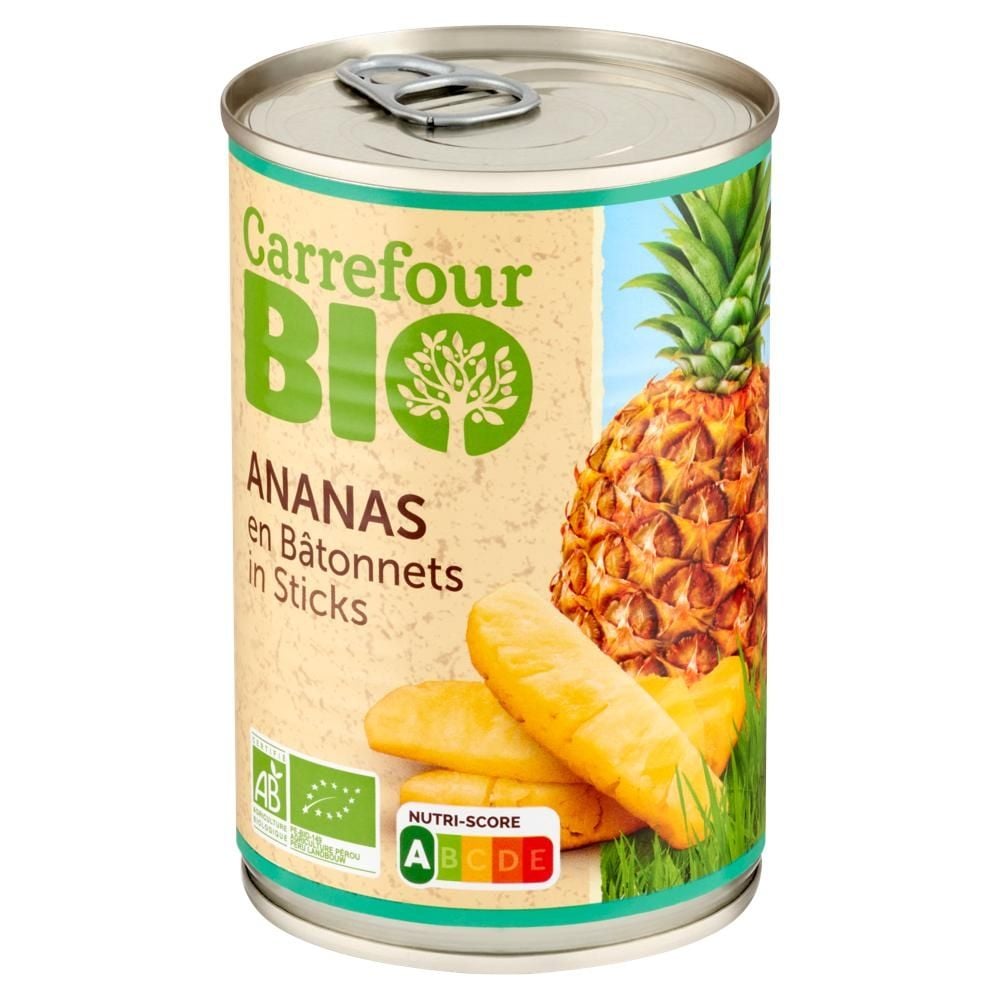 Carrefour Bio Ananas w słupkach w soku ananasowym 425 g