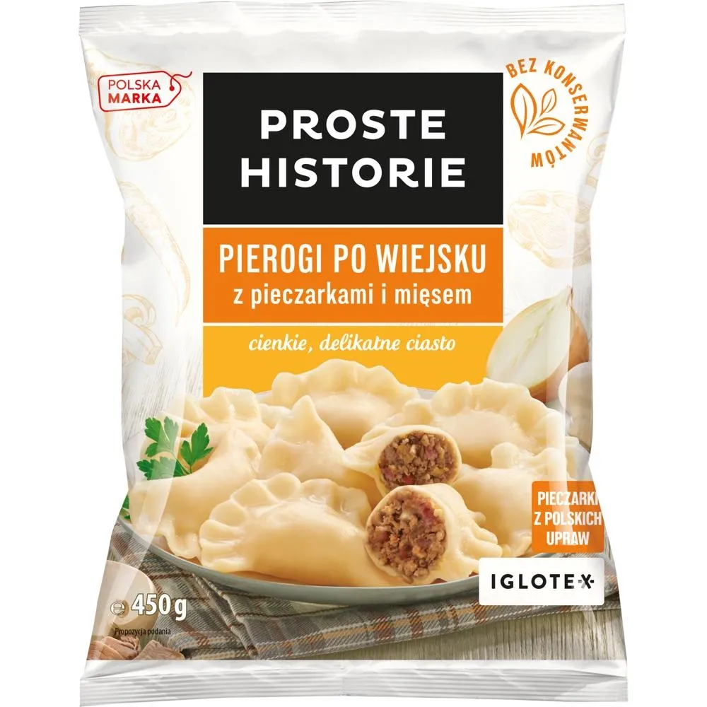 Proste Historie Pierogi po wiejsku z pieczarkami i mięsem 450 g
