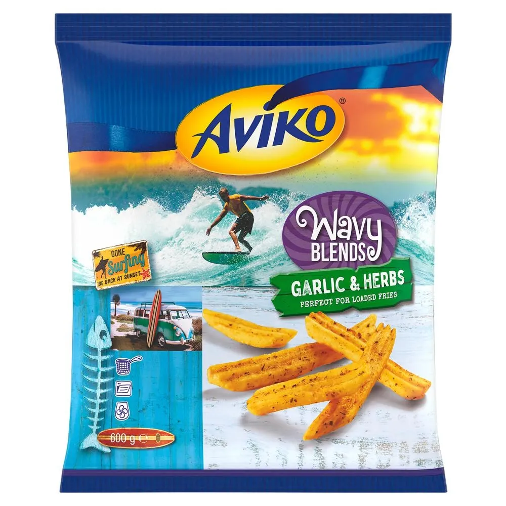 Aviko Wavy Blends Garlic & Herbs Przyprawione falowane frytki ziemniaczane 600 g