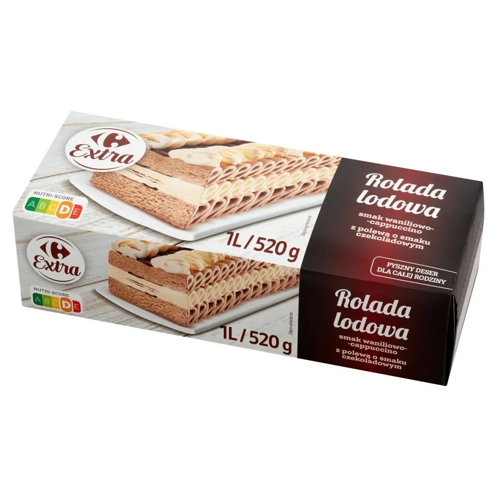 Carrefour Extra Rolada lodowa smak waniliowo-cappuccino z polewą o smaku czekoladowym 1 l