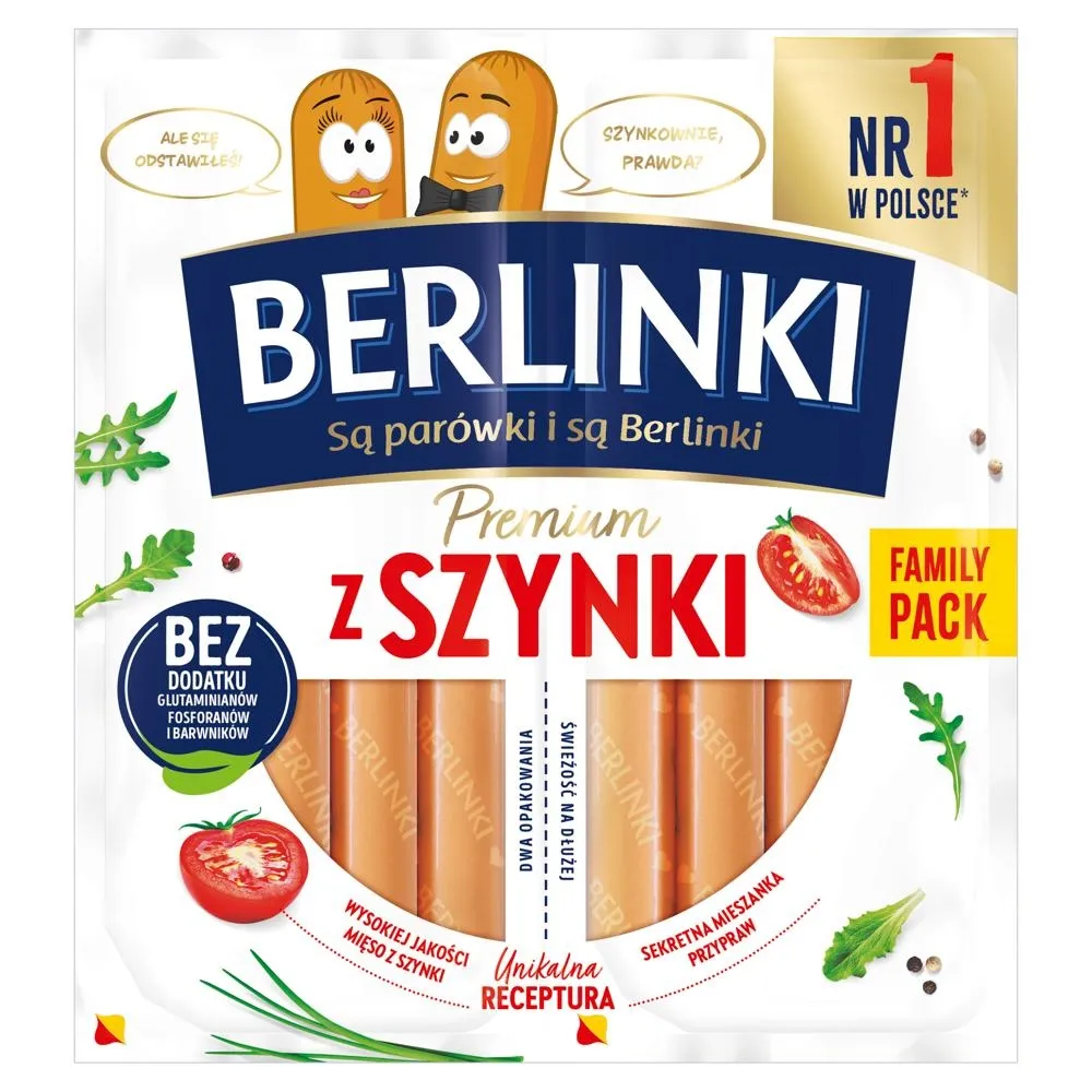Berlinki Premium Parówki z szynki 360 g (2 x 180 g)