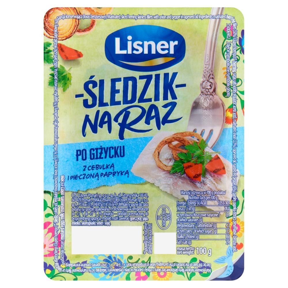 Lisner Śledzik na raz po giżycku z cebulką i pieczoną papryką 100 g