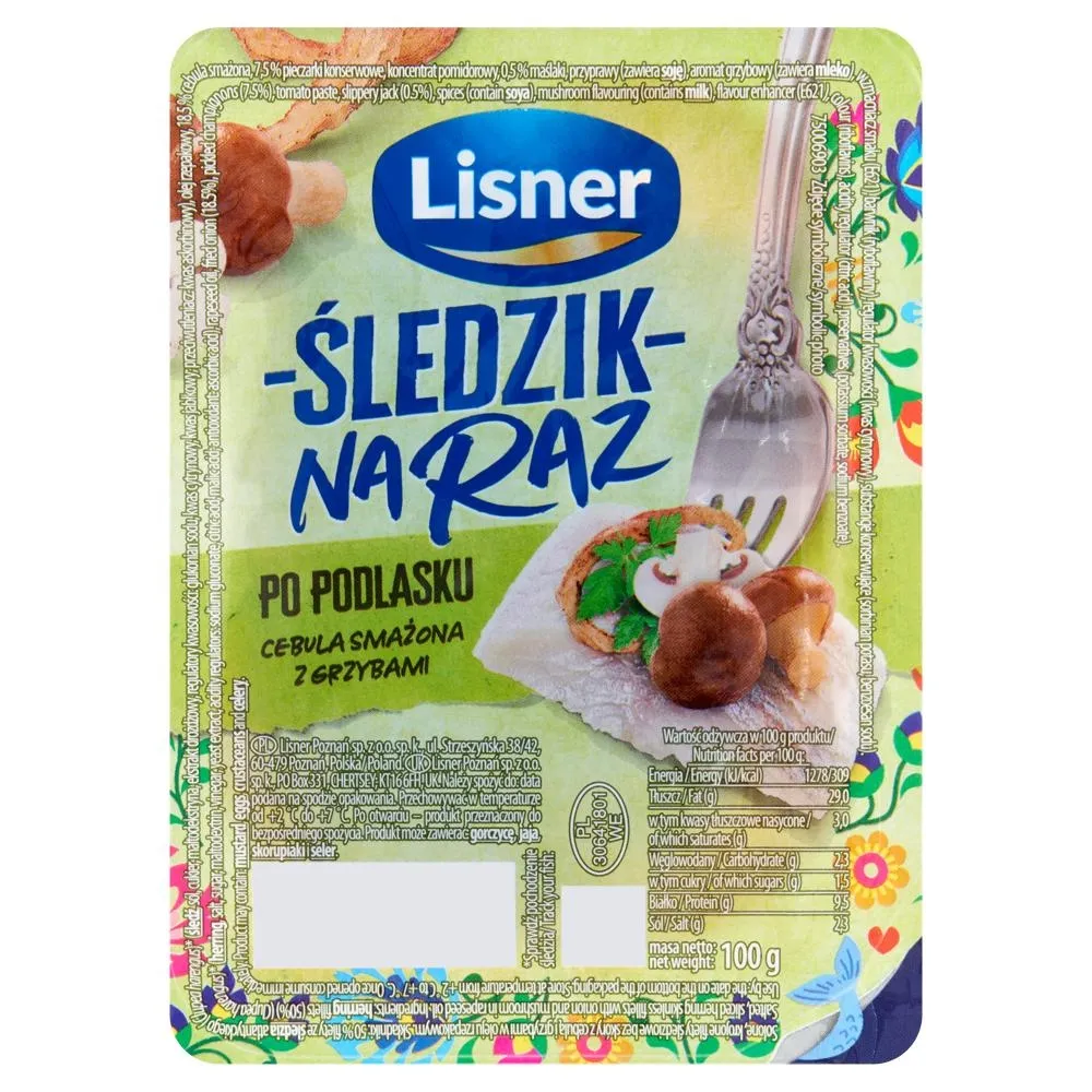 Lisner Śledzik na raz po podlasku cebula smażona z grzybami 100 g
