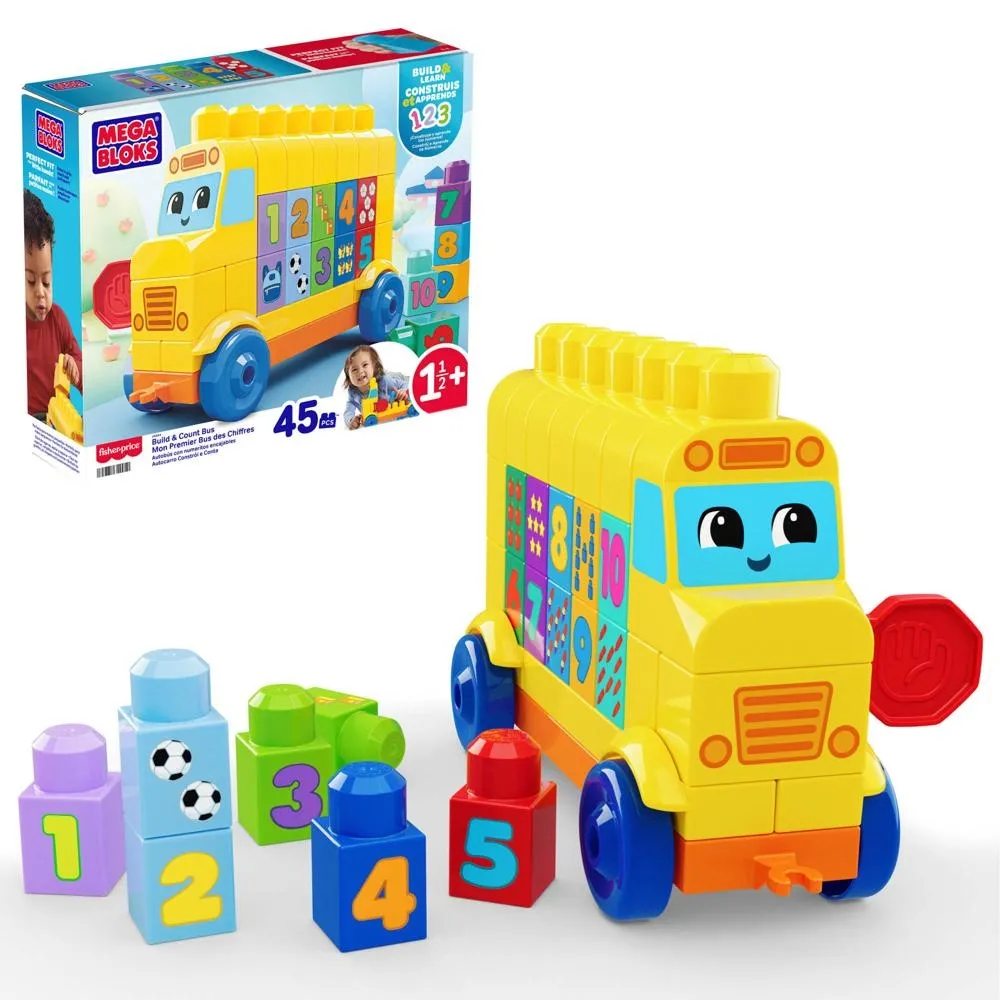 Mega Bloks Autobus Buduj i licz Pojazd klocki Zestaw Zabawka 18m+ JKG34