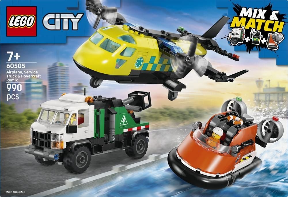LEGO City Zestaw z samolotem, ciężarówką serwisową i poduszkowcem 60505