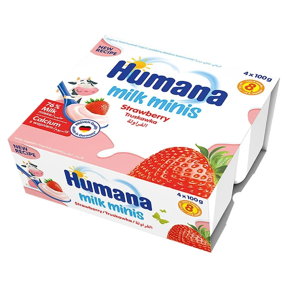 Humana Milk Minis Truskawka deserek jogurtowy dla niemowląt od 8.miesiąca 400 g (4 x 100 g)