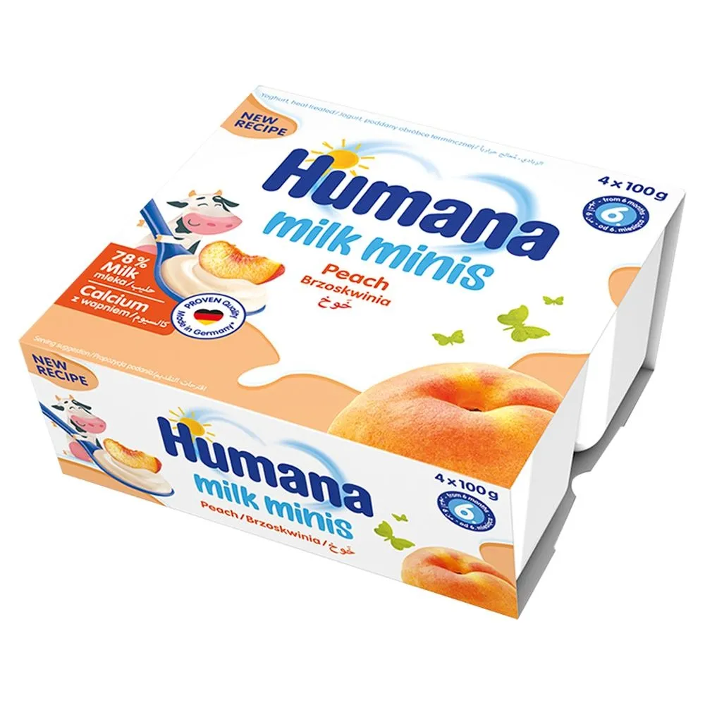 Humana Milk Minis Brzoskwinia deserek jogurtowy dla niemowląt od 6.miesiąca 400 g (4 x 100 g)