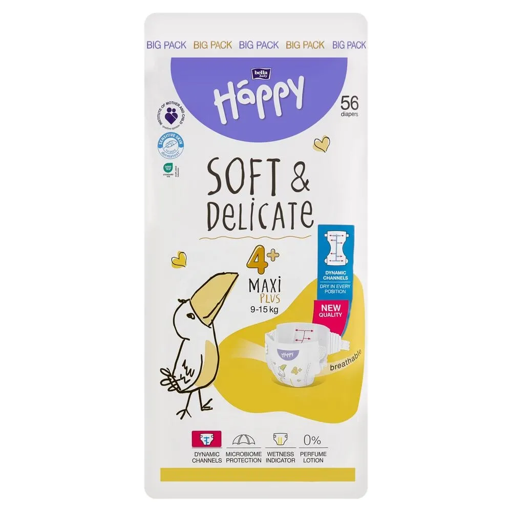 Bella Baby Happy Pieluszki jednorazowe 4+ maxi plus 9-15 kg 56 sztuk