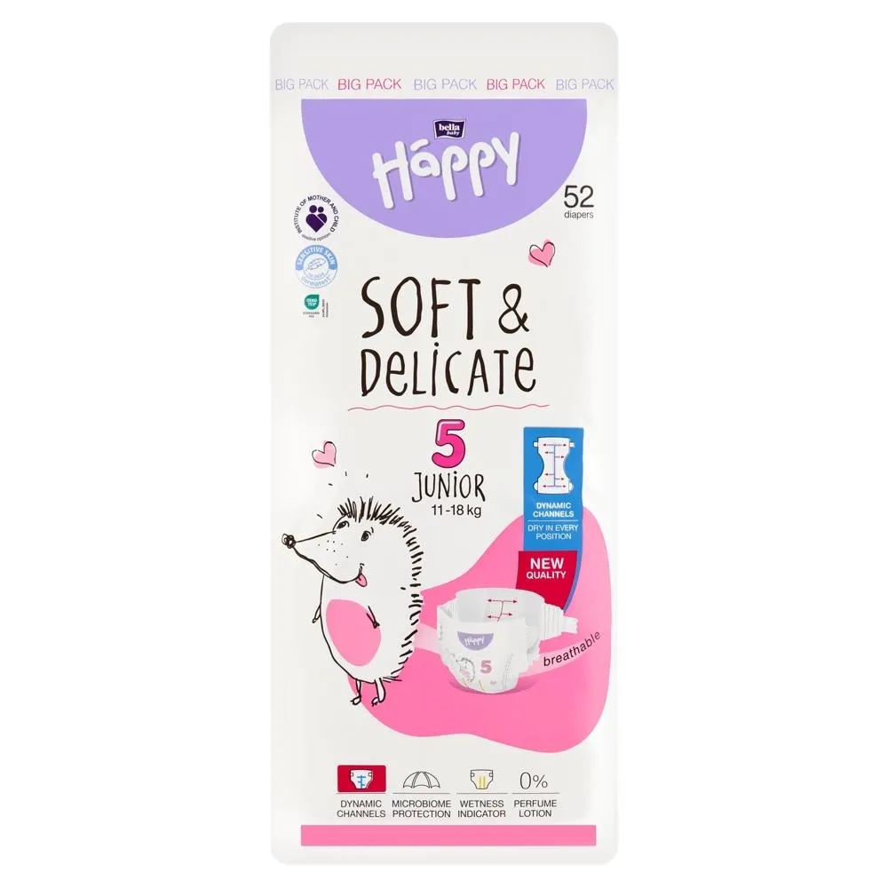 Bella Baby Happy Pieluszki jednorazowe 5 junior 11-18 kg 52 sztuki