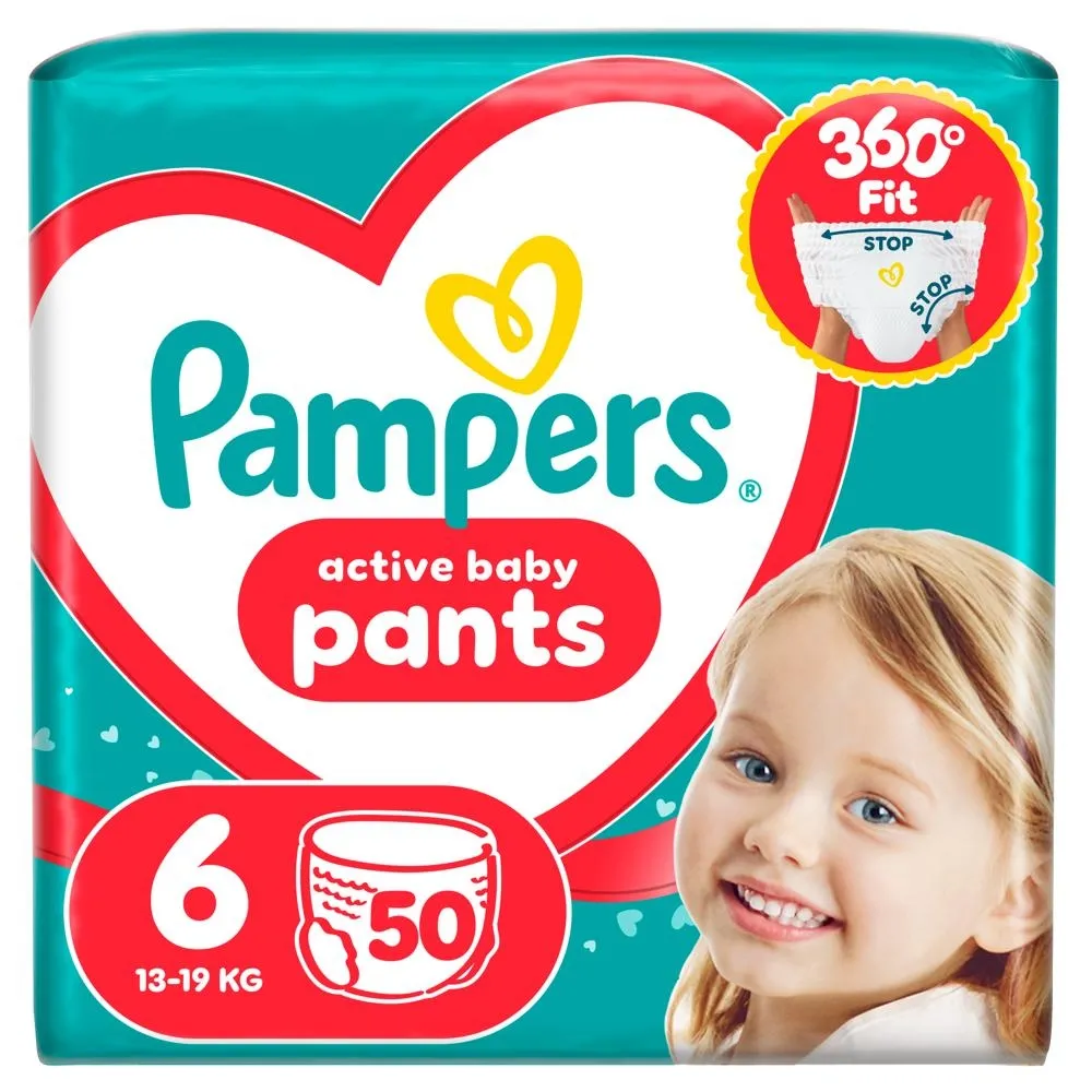 Pampers Active Baby Pieluchomajtki Rozmiar 6, 50 szt., 13kg-19kg