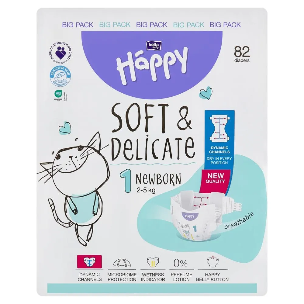 Bella Baby Happy Pieluszki jednorazowe 1 newborn 2-5 kg 82 sztuki