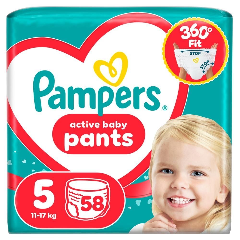 Pampers Active Baby Pieluchomajtki Rozmiar 5, 58 szt., 11kg-17kg