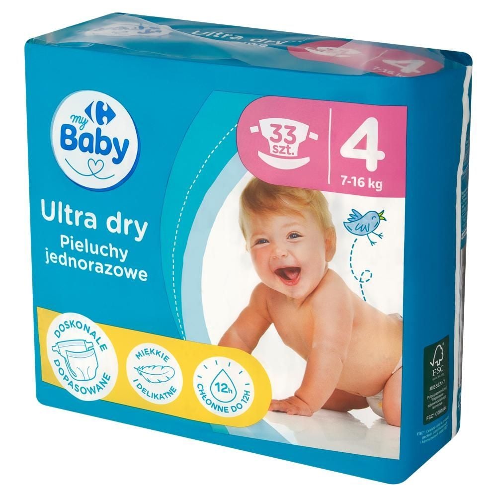 Carrefour my Baby Ultra Dry Pieluchy jednorazowe 4 7-16 kg 33 sztuki
