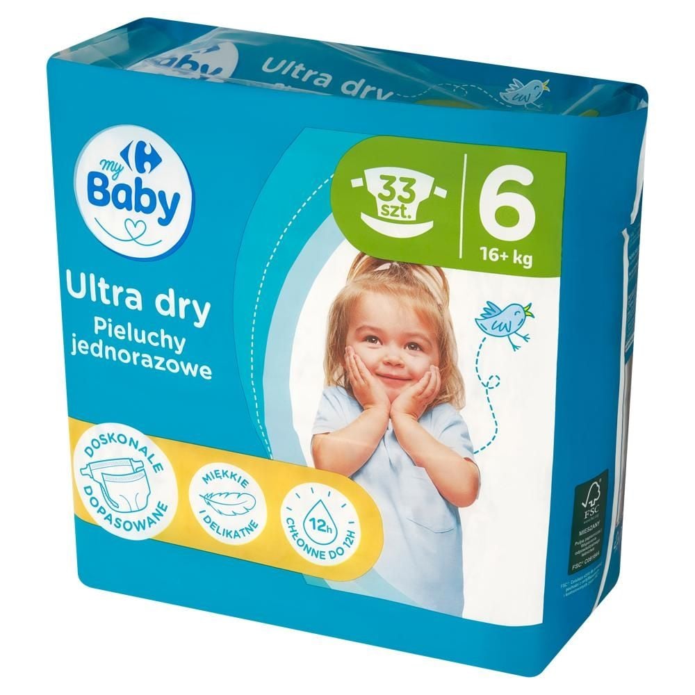 Carrefour my Baby Ultra Dry Pieluchy jednorazowe 6 16+ kg 33 sztuki