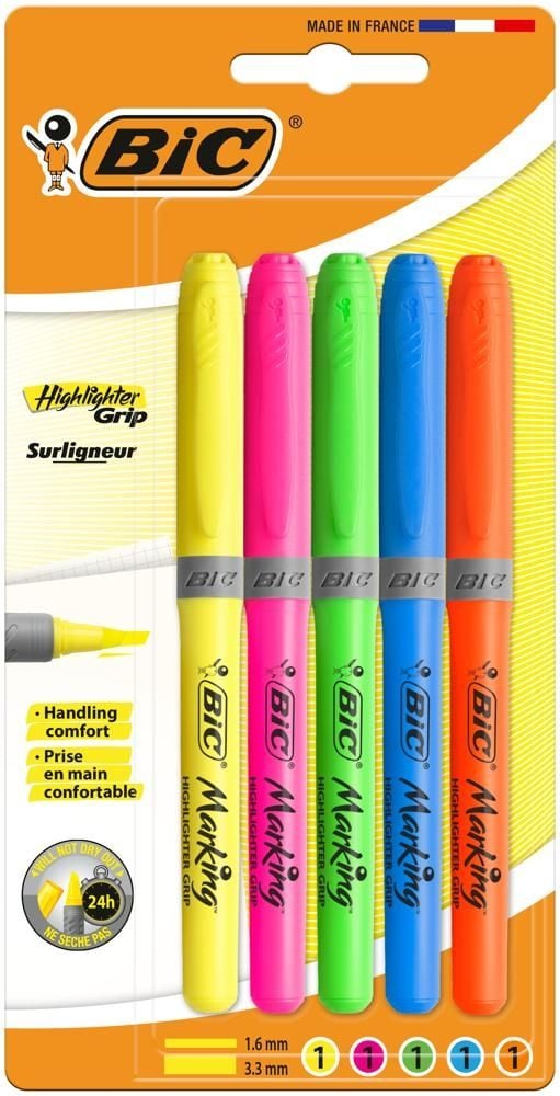 BIC Highlighter Grip Fluo Zakreslacz mix Blister 5szt
