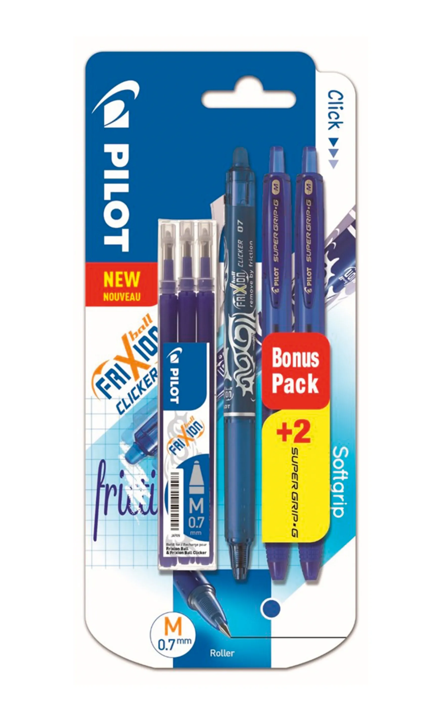 Pióro Kulkowe + Wkłady Nieb X3 + Długopis Pilot Frixion Clicker Niebieski