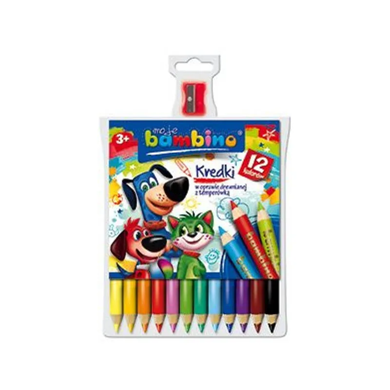 Kredki z z glinka kaolinowa BAMBINO Kredki Bambino w oprawie drewnianej 12 kolorów z temperówką