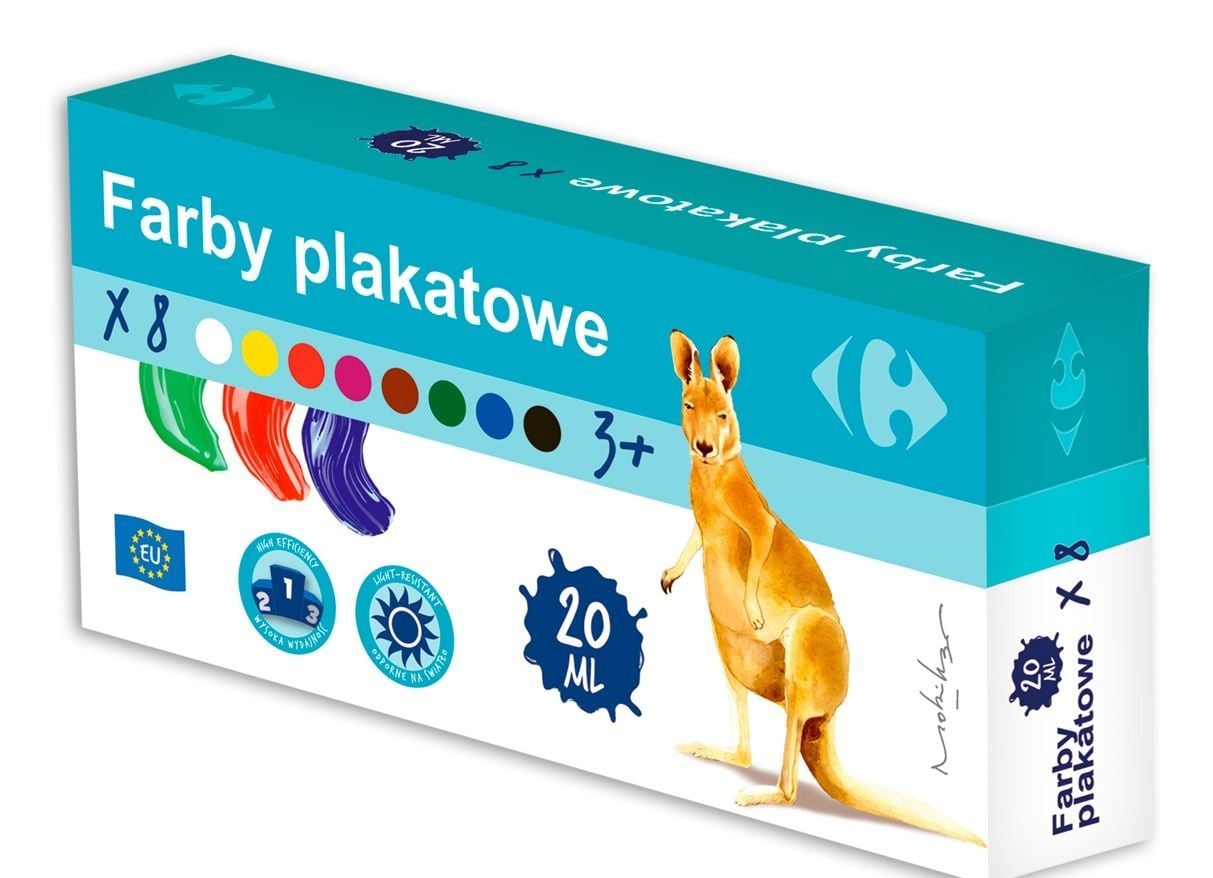 Carrefour Farby Plakatowe 8 kolorów 20 ml mix