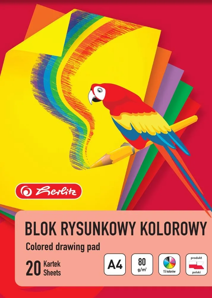 Blok rysunkowy Herlitz A4 20 kolorowych kartek gramatura papieru 80 g