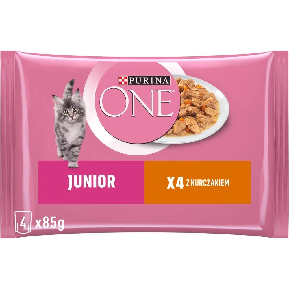 PURINA ONE Junior Karma dla kociąt z kurczakiem i marchewką 340 g (4 x 85 g)