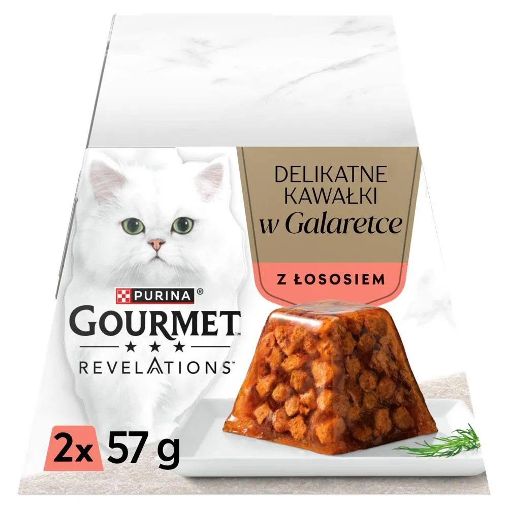 Gourmet Revelations Karma mokra dla dorosłych kotów kawałki w galaretce z łososiem 2 x 57 g