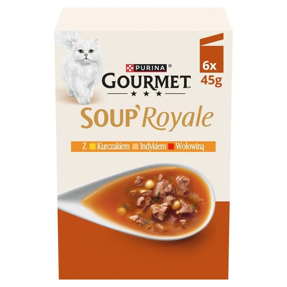 Gourmet Soup Royale Karma dla dorosłych kotów z kurczakiem indykiem wołowiną 6 x 45 g