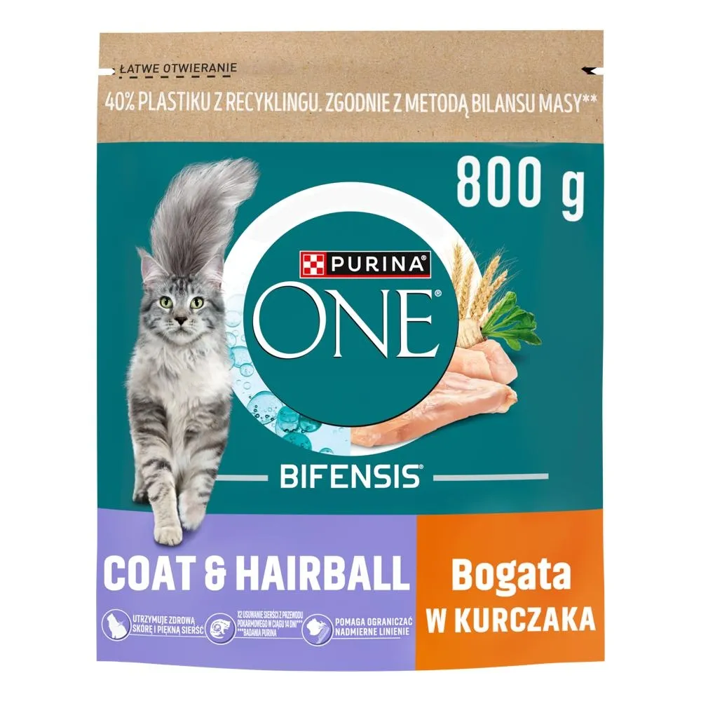 PURINA ONE Bifensis Coat & Hairball Karma dla kotów bogata w kurczaka 800 g