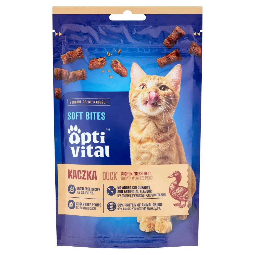 Optivital Soft Bites Uzupełniająca przekąska dla kotów bogata w świeże mięso kaczka 80 g