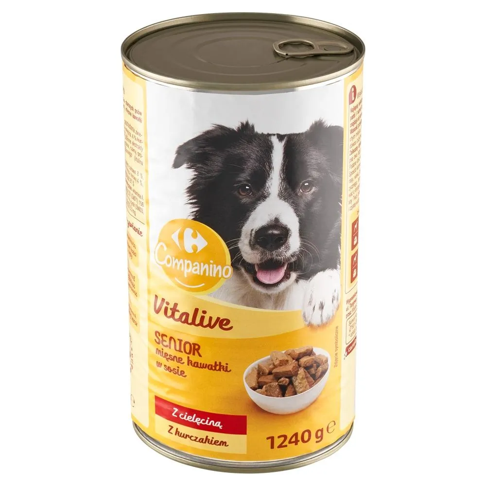 Carrefour Companino Vitalive Karma dla psów mięsne kawałki w sosie z cielęciną z kurczakiem 400 g