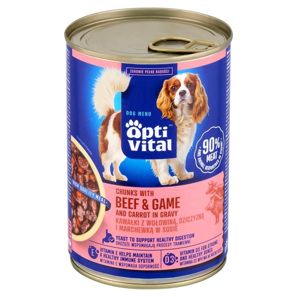Optivital Dog Menu Karma dla dorosłych psów kawałki z wołowiną dziczyzną i marchewką w sosie 415 g