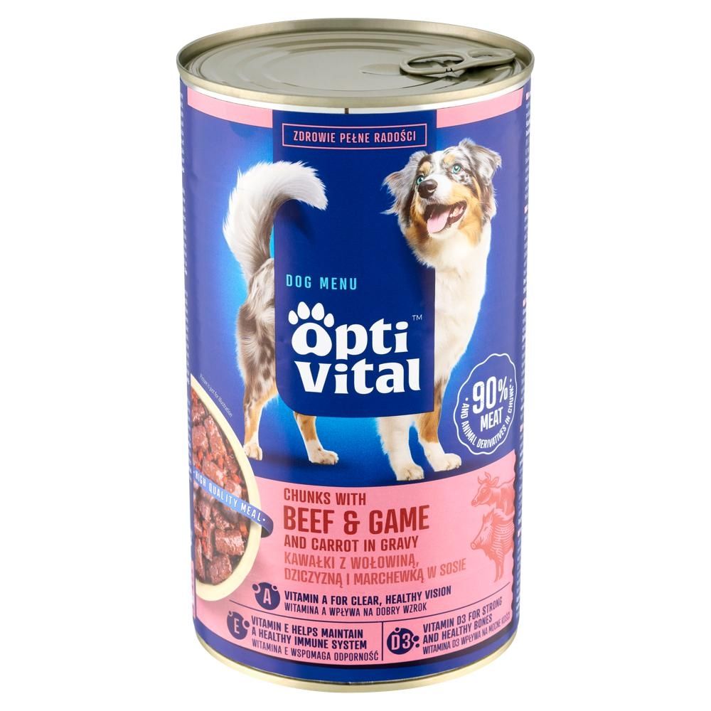 Optivital Dog Menu Karma dla dorosłych psów kawałki z wołowiną dziczyzną i marchewką w sosie 1250 g