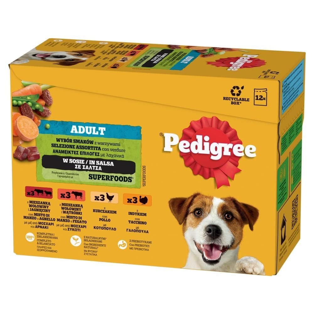 Pedigree Adult Mokra karma dla dorosłych psów wybór smaków z warzywami w sosie 1,2 kg (12 x 100 g)